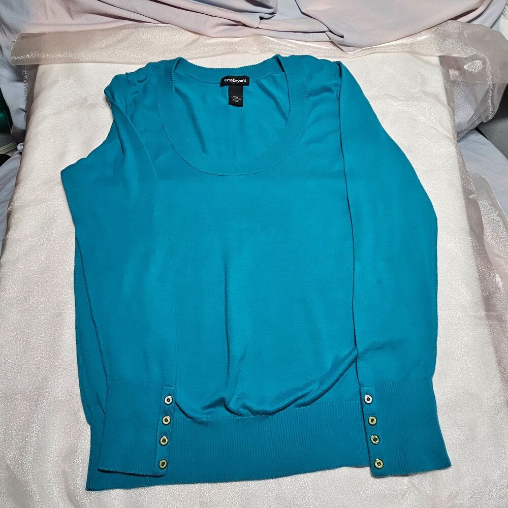 Lane Bryant Turquoise Blue Scoop Neck Lightweight Sweater Size 14/16 Vintage - Picture 2 of 5